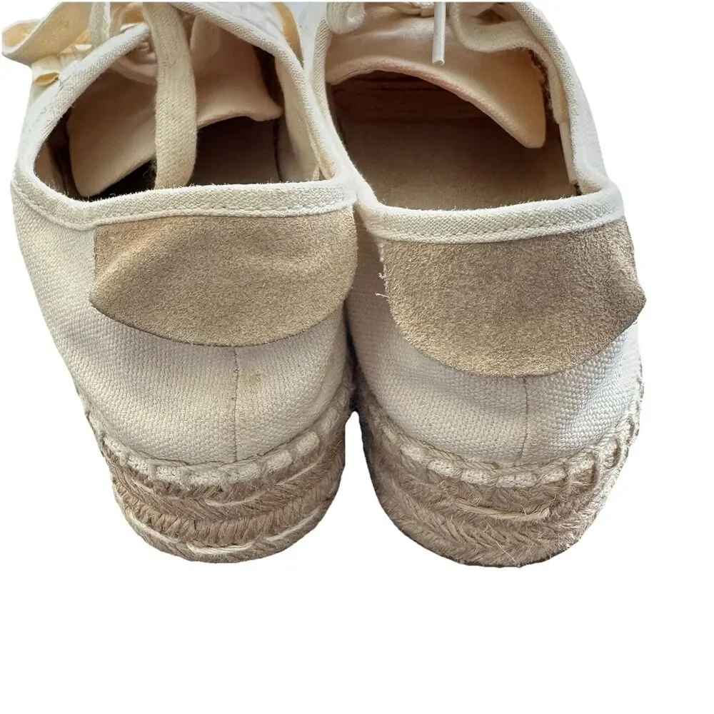 Tory Burch Women's Seaside Oxford Canvas Platform Espadrilles Vintage Cream 7.5M